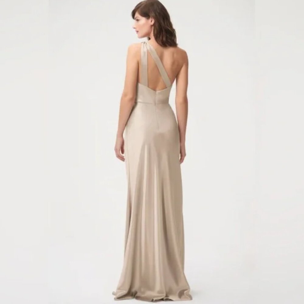 Jenny Yoo One-Shoulder Satin Gown in Champagne